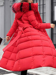 Inrosy longue manteau doudoune à capuche fausse fourrure col manches longues femme casual élégant décontracté hiver veste