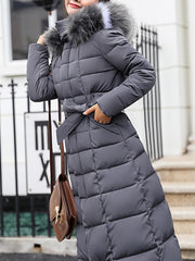 Inrosy longue manteau doudoune à capuche fausse fourrure col manches longues femme casual élégant décontracté hiver veste