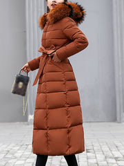 Inrosy longue manteau doudoune à capuche fausse fourrure col manches longues femme casual élégant décontracté hiver veste