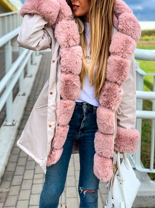 Inrosy mi-longue manteau avec fausse fourrure parka capuche décontracté femme veste