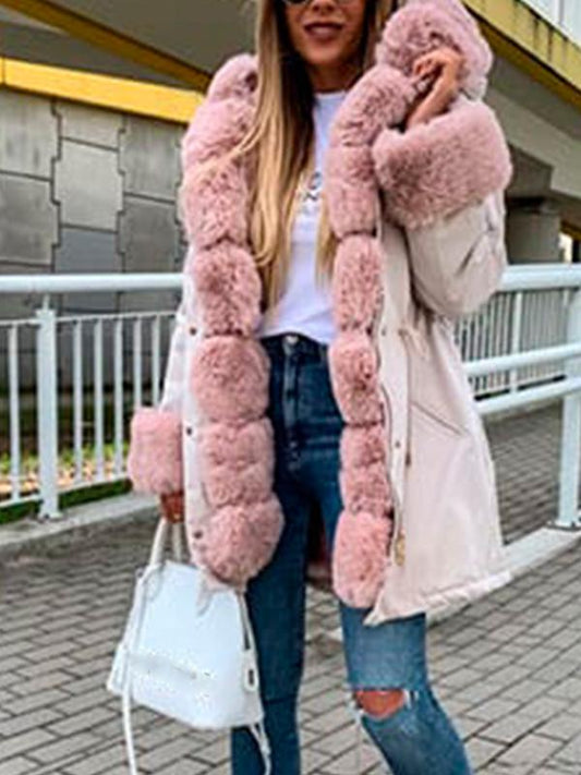 Inrosy mi-longue manteau avec fausse fourrure parka capuche décontracté femme veste