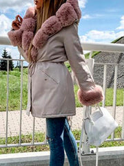 Inrosy mi-longue manteau avec fausse fourrure parka capuche décontracté femme veste