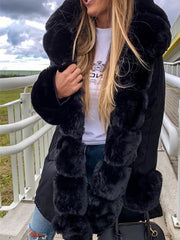 Inrosy mi-longue manteau avec fausse fourrure parka capuche décontracté femme veste