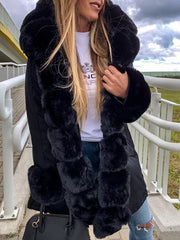 Inrosy mi-longue manteau avec fausse fourrure parka capuche décontracté femme veste