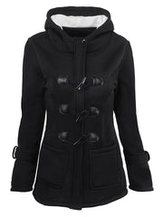 Inrosy mi-longue parka à capuche unicolore coton boutons poches manches longues femme casual mode décontracté manteau