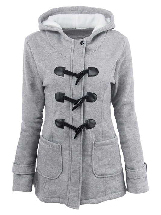 Inrosy mi-longue parka à capuche unicolore coton boutons poches manches longues femme casual mode décontracté manteau