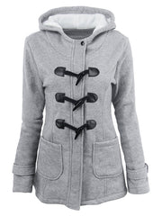 Inrosy mi-longue parka à capuche unicolore coton boutons poches manches longues femme casual mode décontracté manteau