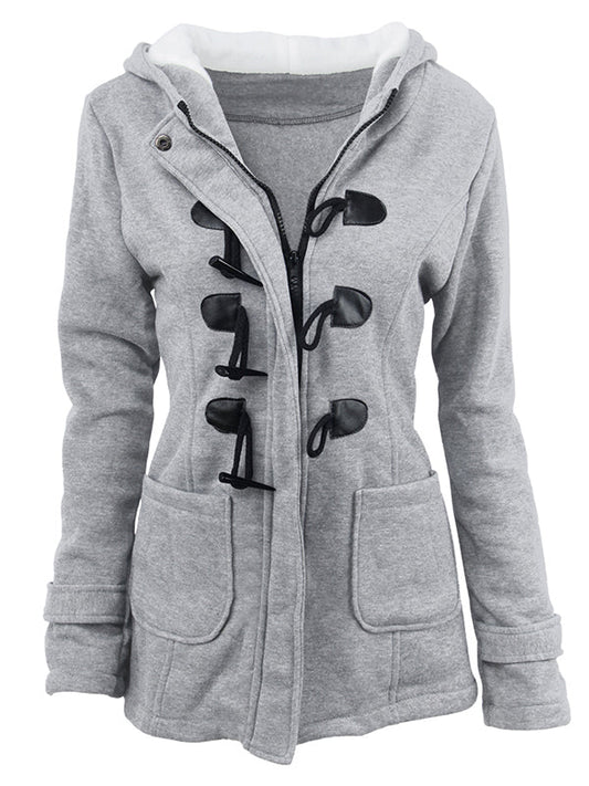 Inrosy mi-longue parka à capuche unicolore coton boutons poches manches longues femme casual mode décontracté manteau