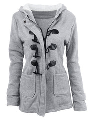 Inrosy mi-longue parka à capuche unicolore coton boutons poches manches longues femme casual mode décontracté manteau