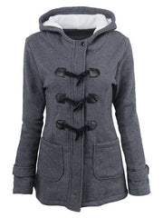 Inrosy mi-longue parka à capuche unicolore coton boutons poches manches longues femme casual mode décontracté manteau