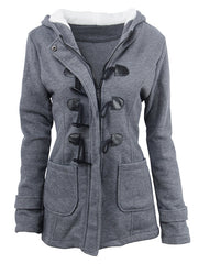 Inrosy mi-longue parka à capuche unicolore coton boutons poches manches longues femme casual mode décontracté manteau