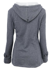 Inrosy mi-longue parka à capuche unicolore coton boutons poches manches longues femme casual mode décontracté manteau