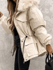 Inrosy mi-longue parka avec fausse fourrure col à capuche boutons poches fermeture éclair hiver femme oversized décontracté veste