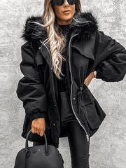 Inrosy mi-longue parka avec fausse fourrure col à capuche boutons poches fermeture éclair hiver femme oversized décontracté veste