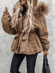 Inrosy mi-longue parka avec fausse fourrure col à capuche boutons poches fermeture éclair hiver femme oversized décontracté veste