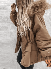 Inrosy mi-longue parka avec fausse fourrure col à capuche boutons poches fermeture éclair hiver femme oversized décontracté veste