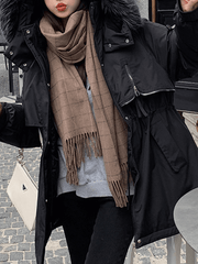 Inrosy mi-longue parka à capuche boutons poches fermeture éclair manches longues femme mode oversized décontracté hiver manteau