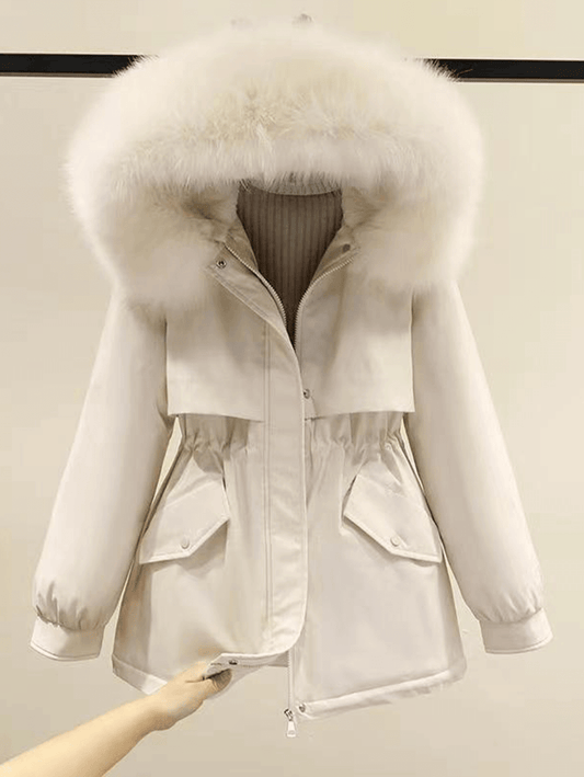 Inrosy mi-longue parka à capuche doublé polaire boutons poches ceinture manches longues femme décontracté hiver manteau