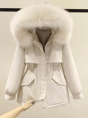 Inrosy mi-longue parka à capuche doublé polaire boutons poches ceinture manches longues femme décontracté hiver manteau