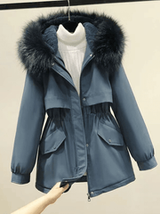 Inrosy mi-longue parka à capuche doublé polaire boutons poches ceinture manches longues femme décontracté hiver manteau
