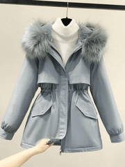 Inrosy mi-longue parka à capuche doublé polaire boutons poches ceinture manches longues femme décontracté hiver manteau