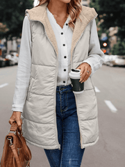 Inrosy gilet à capuche réversible veste poches fermeture éclair sans manches femme casual mode oversized décontracté débardeur