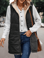 Inrosy gilet à capuche réversible veste poches fermeture éclair sans manches femme casual mode oversized décontracté débardeur