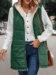Inrosy gilet à capuche réversible veste poches fermeture éclair sans manches femme casual mode oversized décontracté débardeur