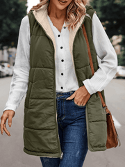 Inrosy gilet à capuche réversible veste poches fermeture éclair sans manches femme casual mode oversized décontracté débardeur
