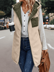 Inrosy gilet à capuche réversible veste poches fermeture éclair sans manches femme casual mode oversized décontracté débardeur