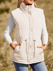 Inrosy gilet unicolore poches fermeture éclair col montant sans manches femme casual décontracté débardeur