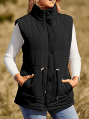 Inrosy gilet unicolore poches fermeture éclair col montant sans manches femme casual décontracté débardeur