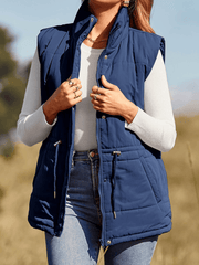Inrosy gilet unicolore poches fermeture éclair col montant sans manches femme casual décontracté débardeur