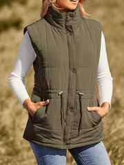 Inrosy gilet unicolore poches fermeture éclair col montant sans manches femme casual décontracté débardeur