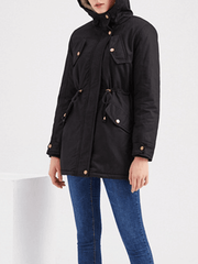 Inrosy mi-longue parka à capuche unicolore boutons poches fermeture éclair manches longues femme mode décontracté hiver veste