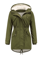 Inrosy mi-longue parka à capuche unicolore boutons poches fermeture éclair manches longues femme mode décontracté hiver veste