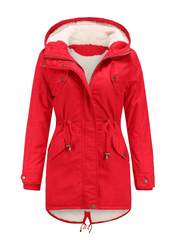 Inrosy mi-longue parka à capuche unicolore boutons poches fermeture éclair manches longues femme mode décontracté hiver veste