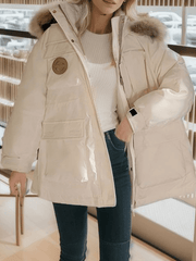 Inrosy parka hiver manteau à capuche boutons poches fermeture éclair manches longues femme style boyfriend mode décontracté veste