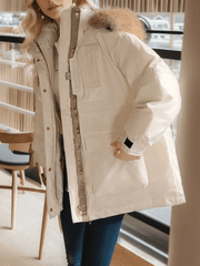 Inrosy parka hiver manteau à capuche boutons poches fermeture éclair manches longues femme style boyfriend mode décontracté veste