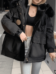 Inrosy parka hiver manteau à capuche boutons poches fermeture éclair manches longues femme style boyfriend mode décontracté veste