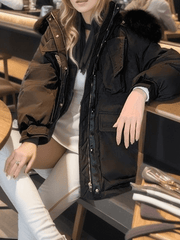 Inrosy parka hiver manteau à capuche boutons poches fermeture éclair manches longues femme style boyfriend mode décontracté veste