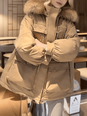 Inrosy parka hiver manteau à capuche boutons poches fermeture éclair manches longues femme style boyfriend mode décontracté veste