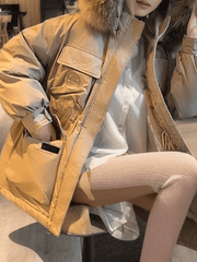 Inrosy parka hiver manteau à capuche boutons poches fermeture éclair manches longues femme style boyfriend mode décontracté veste