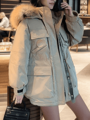 Inrosy parka hiver manteau à capuche boutons poches fermeture éclair manches longues femme style boyfriend mode décontracté veste