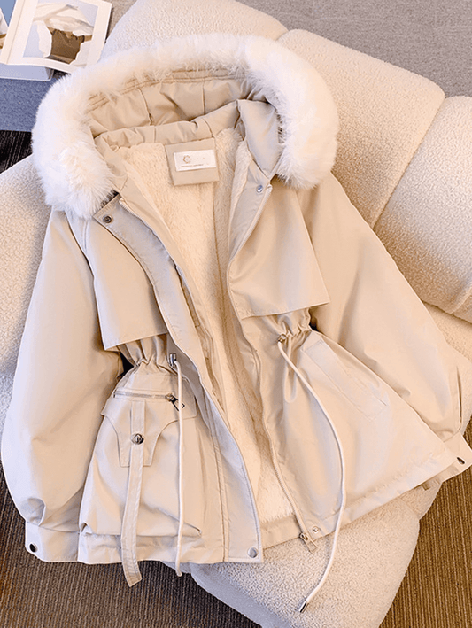 Inrosy mi-longue parka à capuche molleton boutons poches manches longues femme mode décontracté hiver manteau