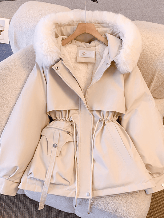 Inrosy mi-longue parka à capuche molleton boutons poches manches longues femme mode décontracté hiver manteau