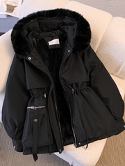 Inrosy mi-longue parka à capuche molleton boutons poches manches longues femme mode décontracté hiver manteau
