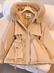 Inrosy mi-longue parka à capuche molleton boutons poches manches longues femme mode décontracté hiver manteau
