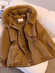 Inrosy mi-longue parka à capuche molleton boutons poches manches longues femme mode décontracté hiver manteau