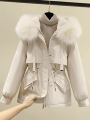 Inrosy court duveteux parka à capuche molleton à cordonà ourlet boutons poches manches longues femme mode décontracté manteau